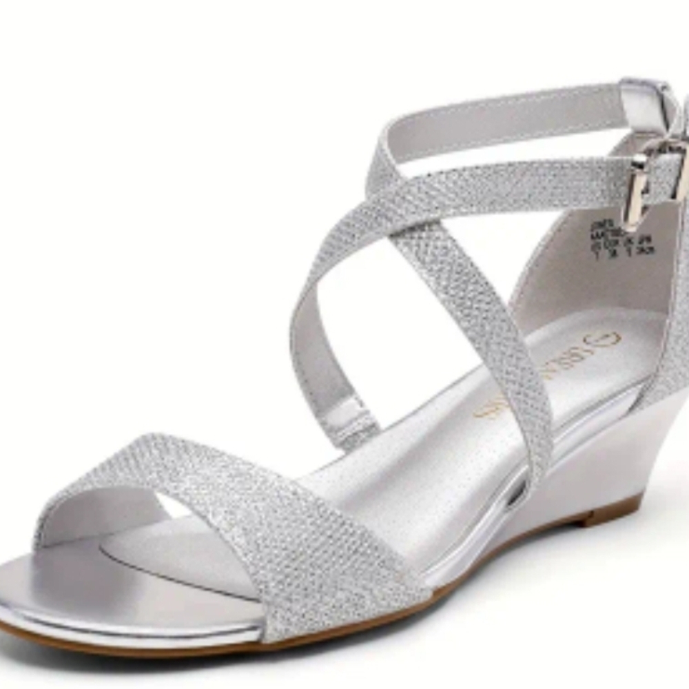 Dream Pairs Silver Strappy Wedges
